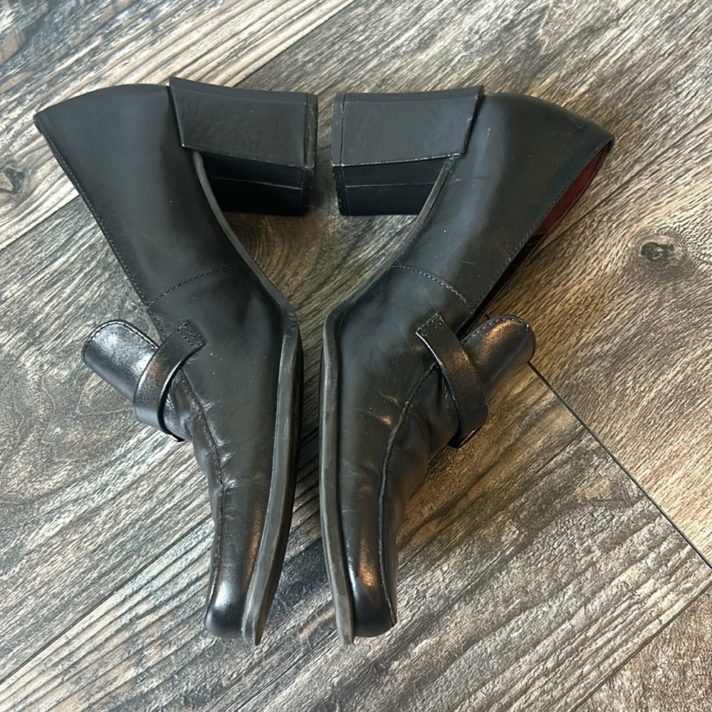 Y2K Nine West Vintage Black Leather Chunky Heels Buckle Across Sz 6.5 - Picture 3 of 6